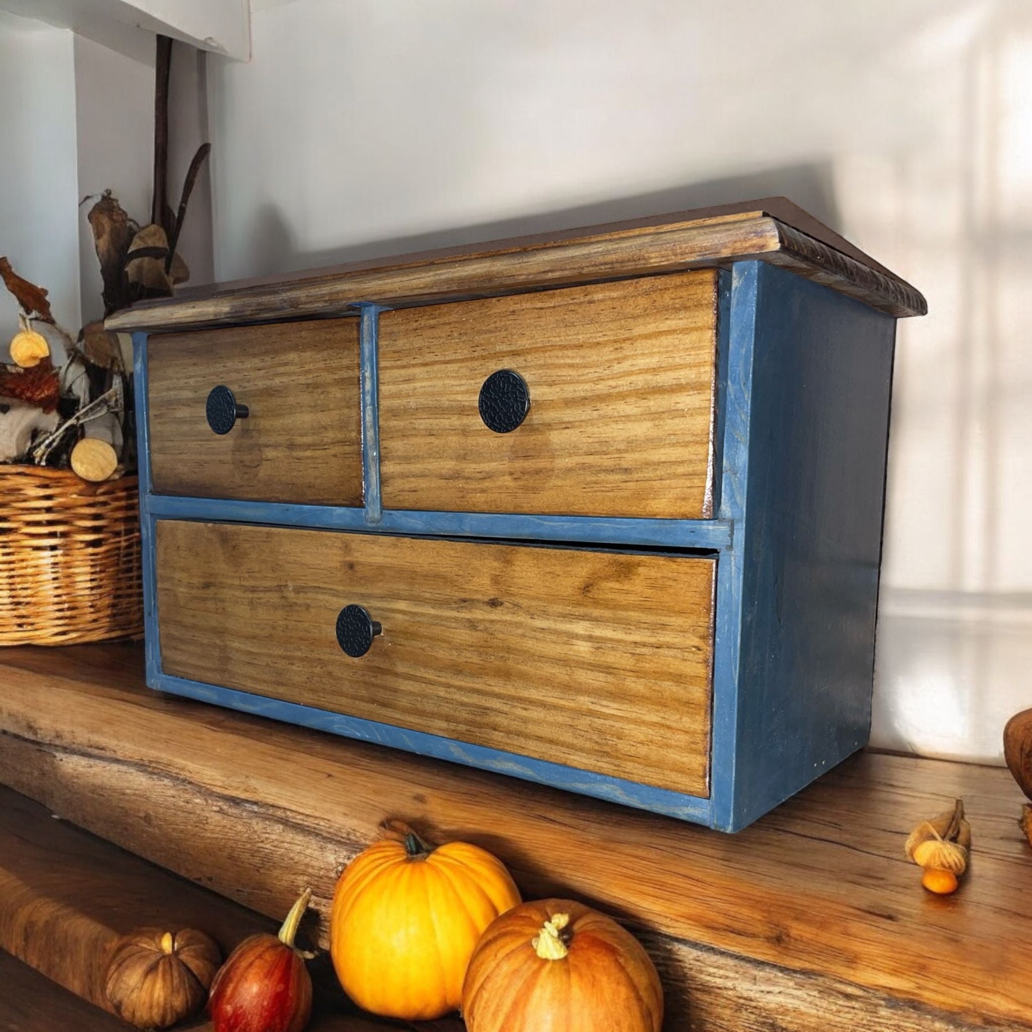 Countertop Cabinet Rustic farmhouse drawers Kitchen counter organization Apothecary-Style Spice Storage, coffee pod Holder & Tea Organizer