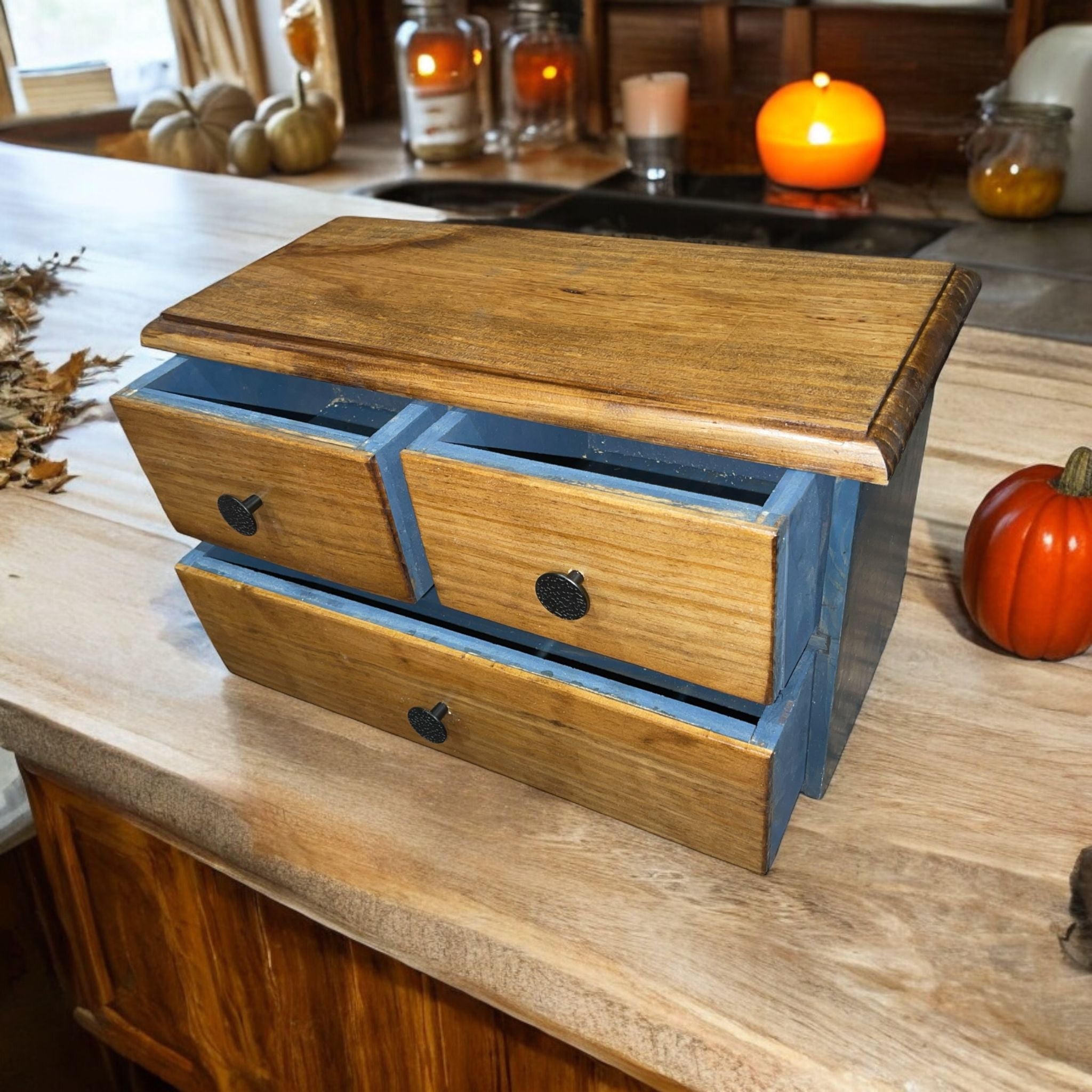 Countertop Cabinet Rustic farmhouse drawers Kitchen counter organization Apothecary-Style Spice Storage, coffee pod Holder & Tea Organizer