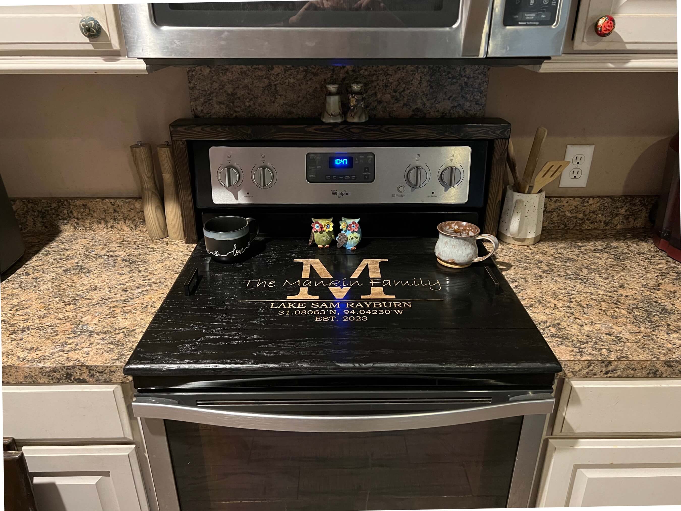 Personalized Stove Top Cover with Family Name and Coordinates – Sawyer  Custom Crafts