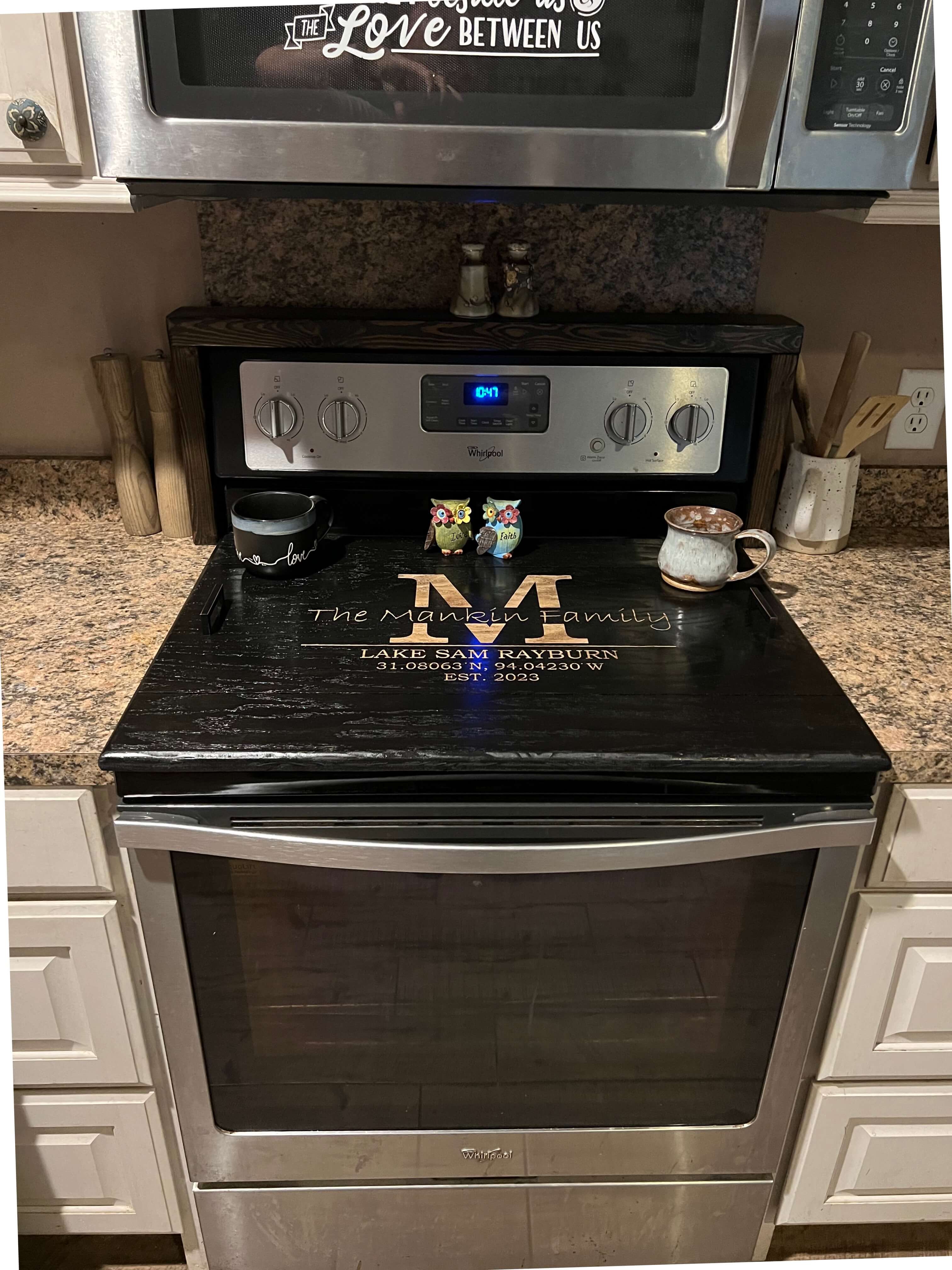 Personalized Stove Top Cover with Family Name and Coordinates – Sawyer  Custom Crafts