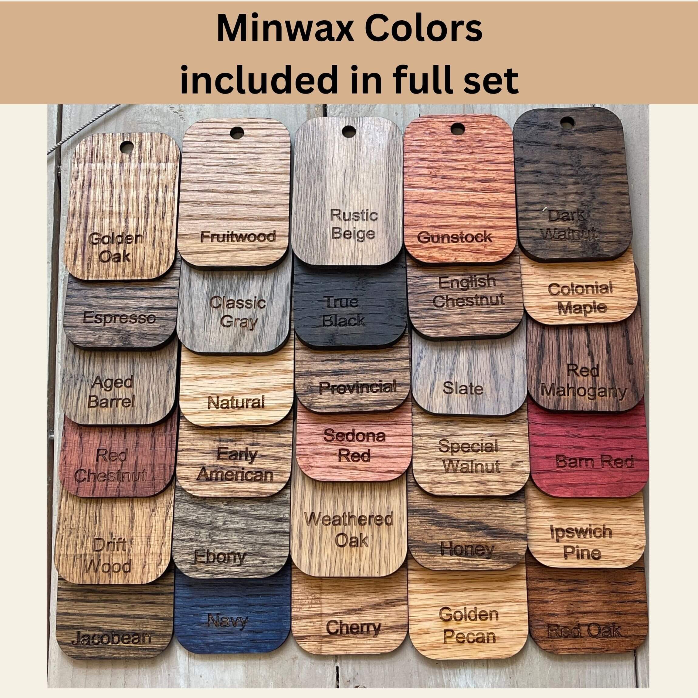 Pine wood stain samples are also an available option. Here the colors are shown. 