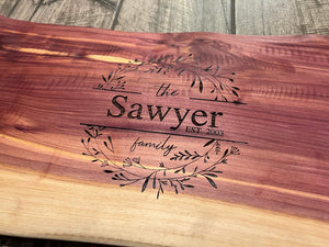 Spread the love this holiday season with a Christmas gift that combines craftsmanship and personalization – a cedar cheese board made just for you