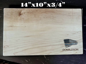 Police officer-themed cutting board with black and blue epoxy-filled flag