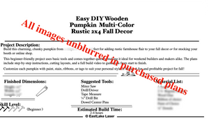 Sample page from rustic fall pumpkin woodworking PDF plan with color guide and assembly tips