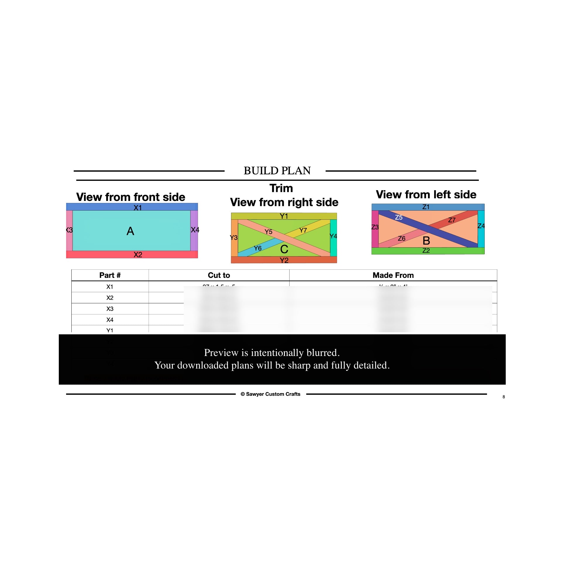 Color-coded assembly diagram from the Christmas tree collar build plans, blurred preview.