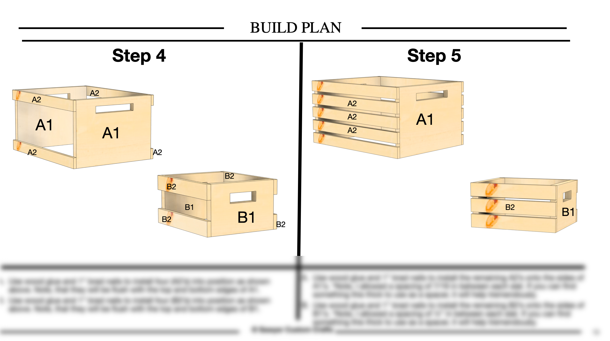 Printable DIY crate woodworking guide, blurred sample pages for preview
