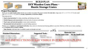 Farmhouse-style wooden crate plans with full instructions in purchased PDF
