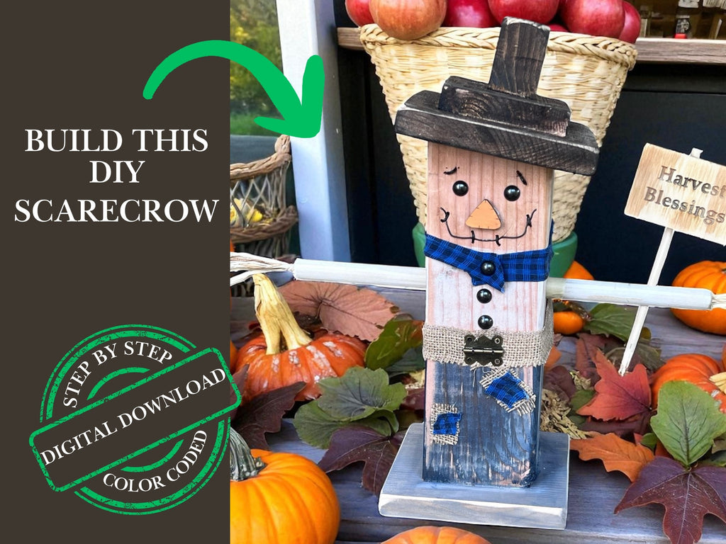 DIY wooden scarecrow build plans for rustic fall porch decoration – digital woodworking download
