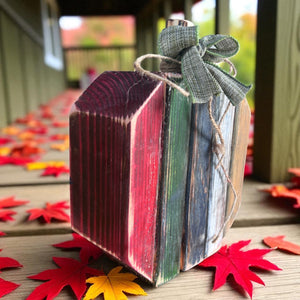 Rustic wooden pumpkin decor for fall and Thanksgiving table or shelf display