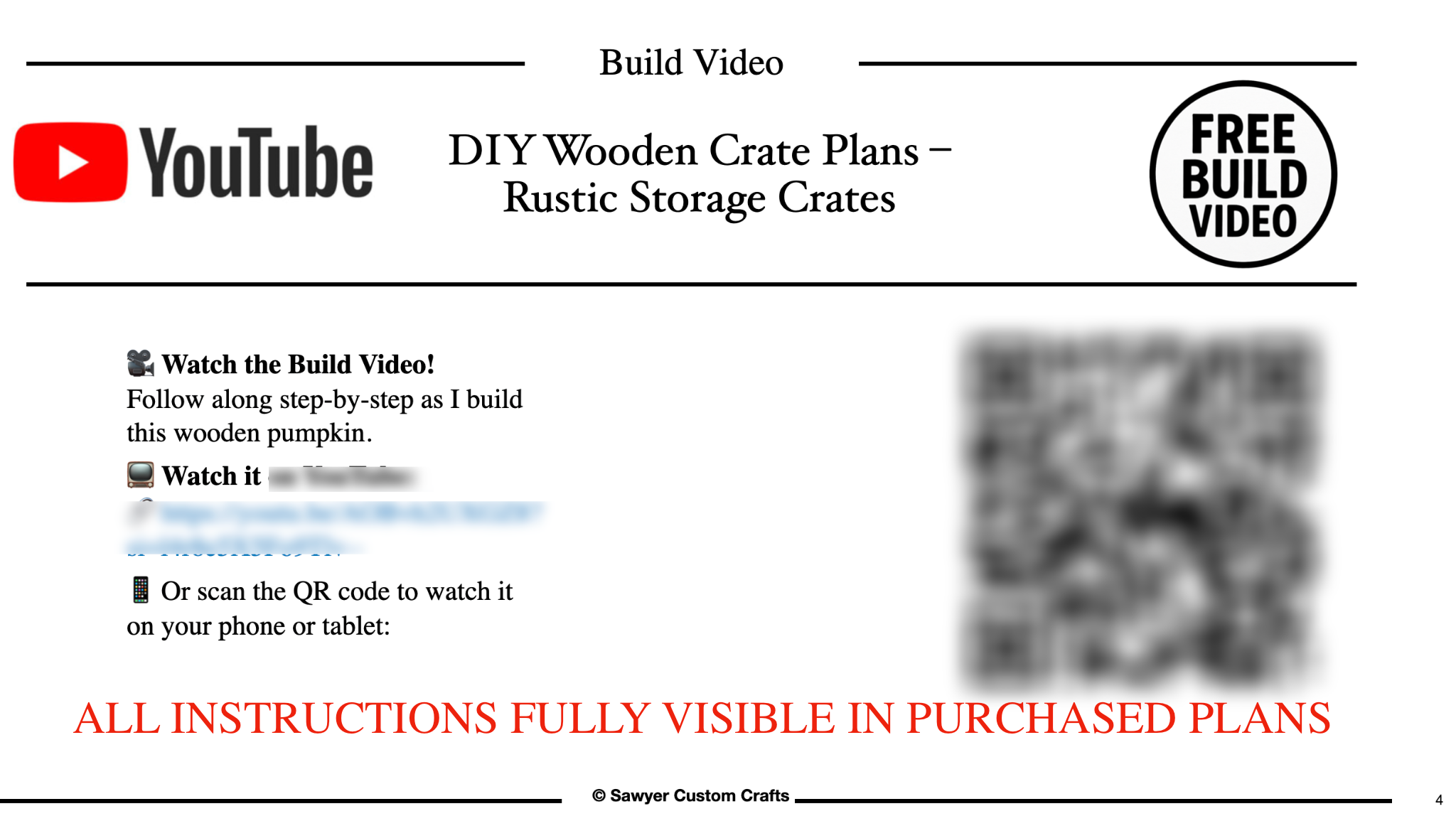 Full-size and small wooden crate build plan preview with blurred instructions
