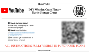 Full-size and small wooden crate build plan preview with blurred instructions
