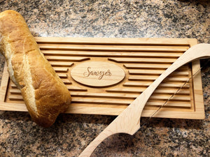 Personalized Bread Board Crumb Tray and Bread Knife Combo for Shaffer