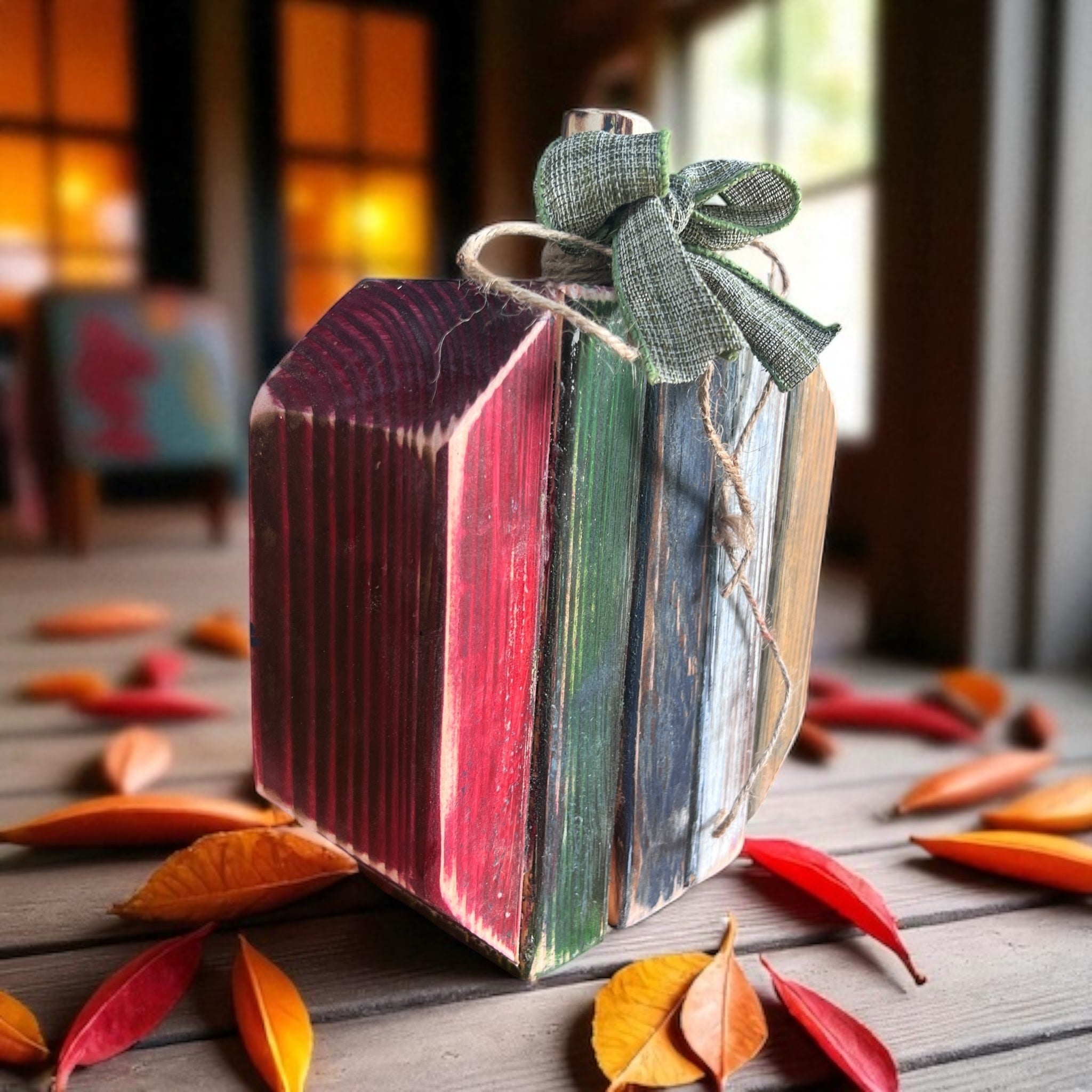 Handmade wooden pumpkin for rustic Halloween and Thanksgiving home styling