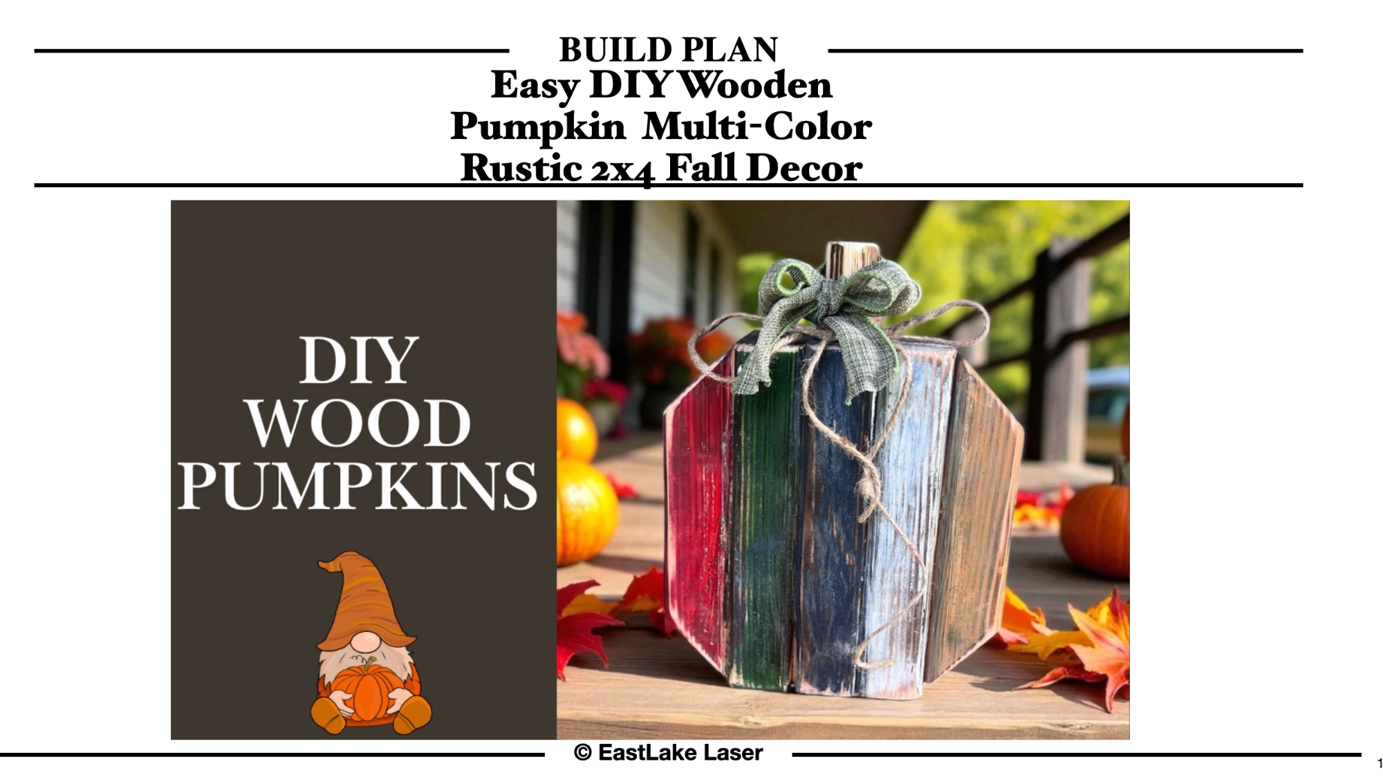 DIY wooden pumpkin plan page showing cutting diagrams and step-by-step instructions