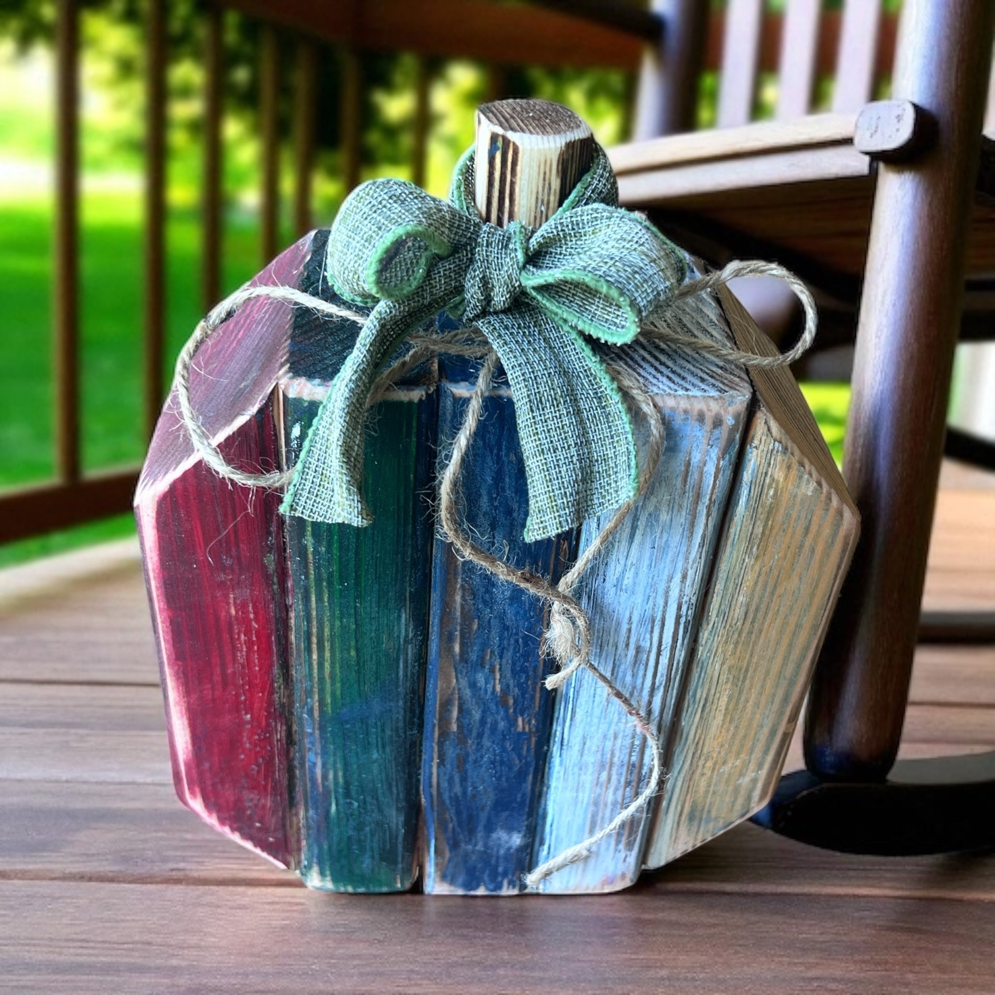 Handmade rustic wooden pumpkin decor for fall and Thanksgiving table centerpiece