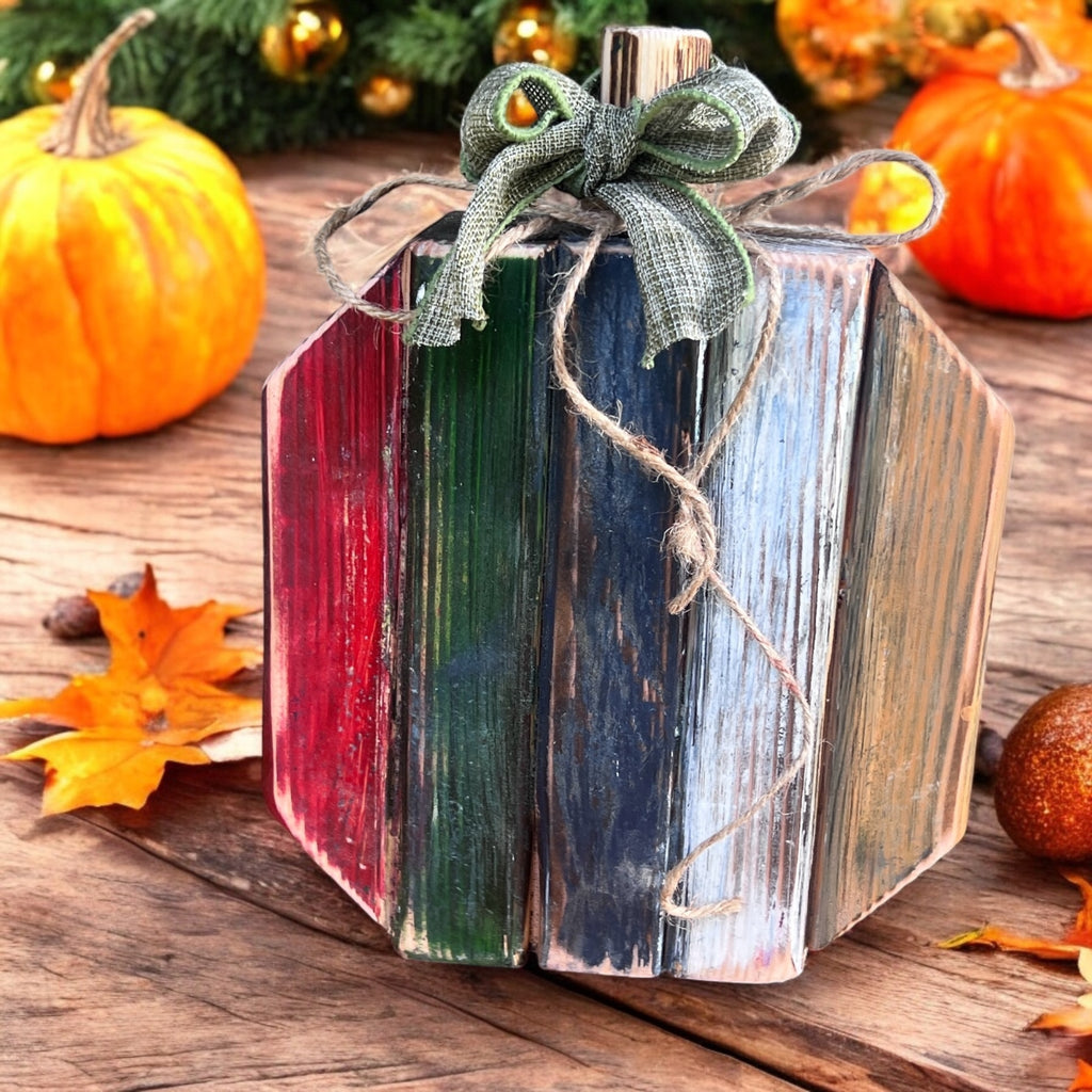 Hand painted wooden pumpkin for Halloween and Thanksgiving harvest display