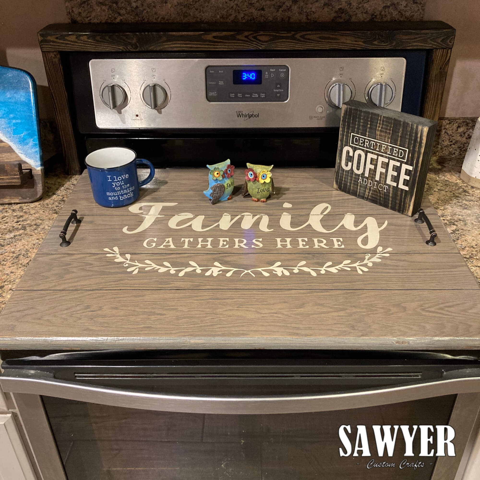 Stove Top Cover Family Gathers Here Gray – Sawyer Custom Crafts