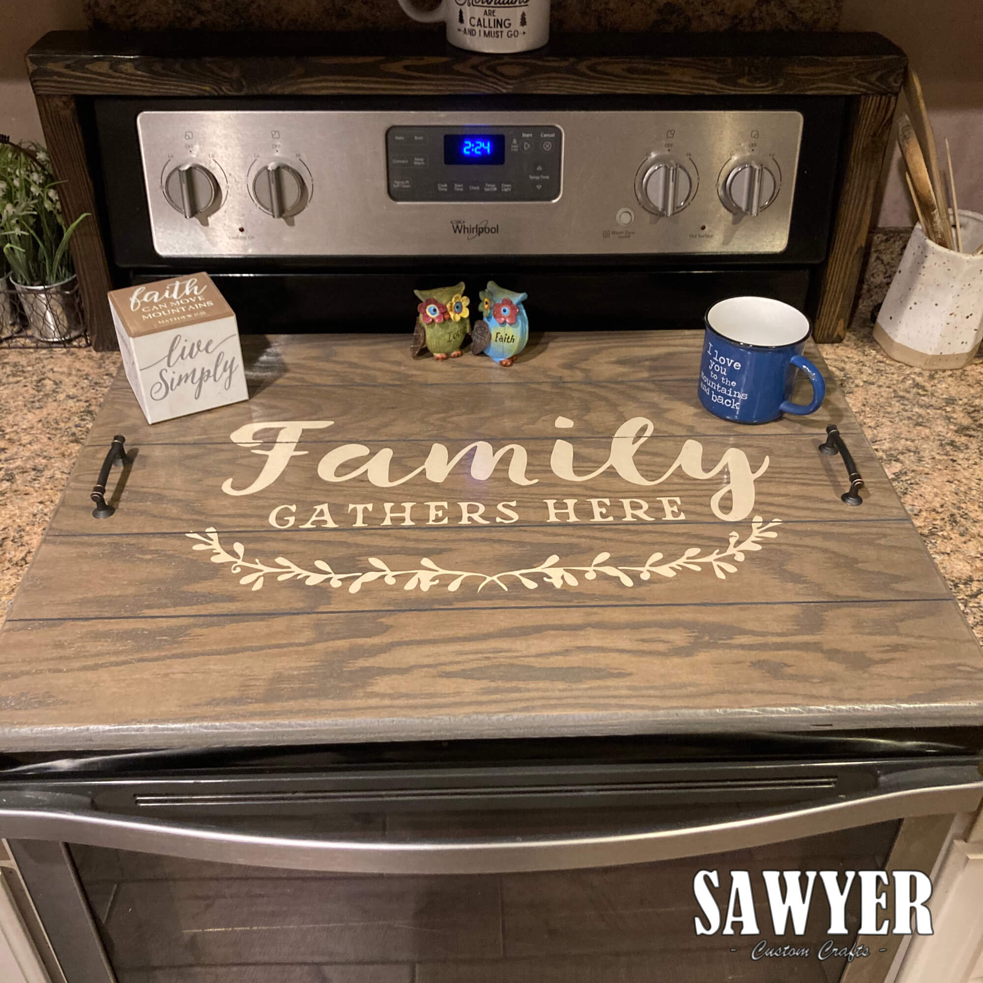 Stove Top Cover "Family Gathers Here" Gray