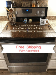 Kitchen Stove Top Cover; Noodle Board; Wooden Cover for Stove; Rustic Farmhouse Finish, Black