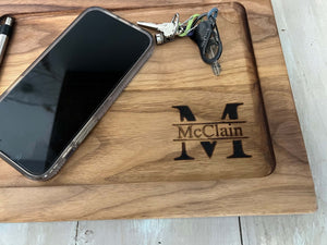 Valet Tray in Walnut, Personalized Wooden Catchall, EDC Tray, 50th Birthday gift for men