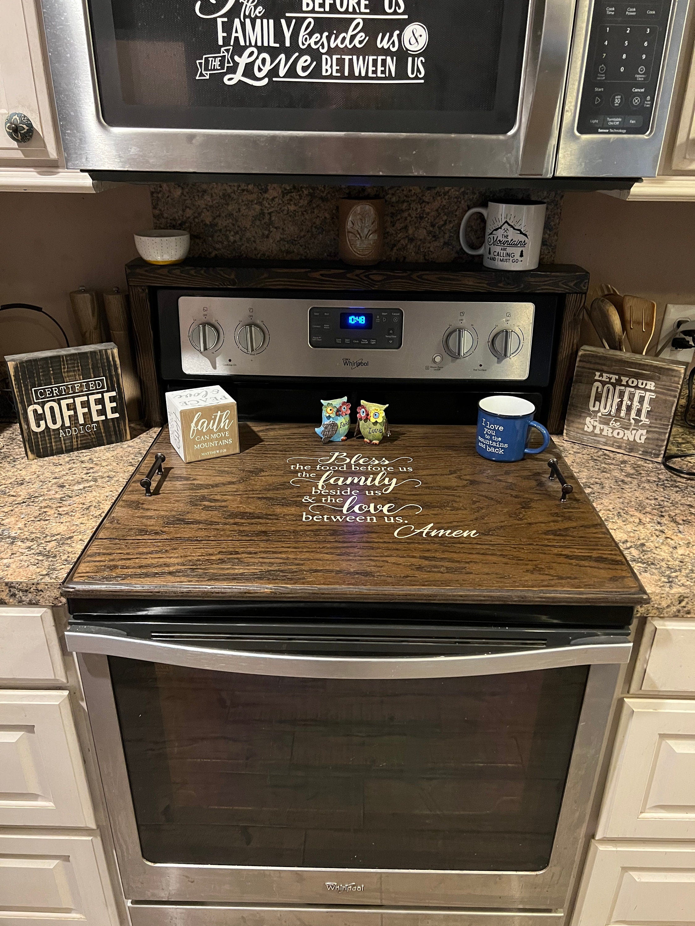 Stove top cover, Bless this food … Amen , in espresso – Sawyer